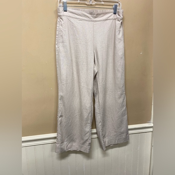 Ann Taylor Factory Beige Pull on Pants Linen Blend Pockets Size M Petite - Picture 1 of 7